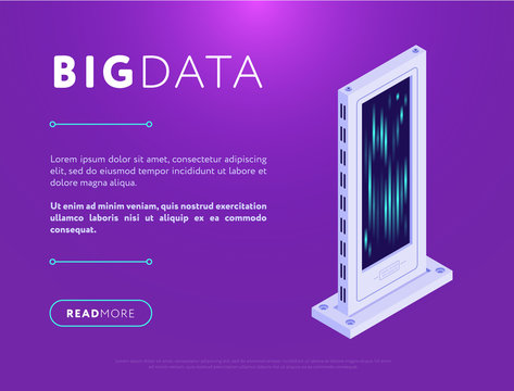 Vector isometric design of big data center base on purple background with space for text