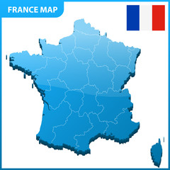 Highly detailed three dimensional map of France. Administrative division.