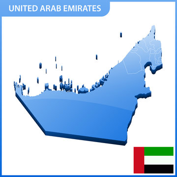 Highly detailed three dimensional map of United Arab Emirates. UAE Administrative division.