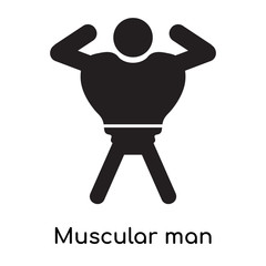 Muscular man showing his muscles icon vector sign and symbol isolated on white background, Muscular man showing his muscles logo concept