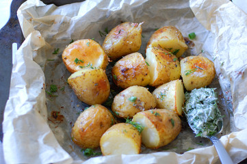 fried potatoes on a baking sheet