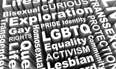 LGBTQ Gay Rights Lifestyle Sexual Identity Word Collage 3d Render Illustration