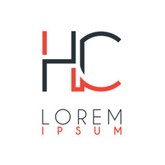The logo between the letter H and letter C or HC with a certain distance and connected by orange and gray color