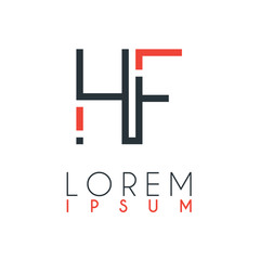 The logo between the letter H and letter F or HF with a certain distance and connected by orange and gray color