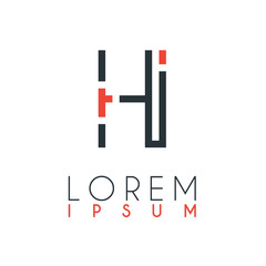 The logo between the letter H and letter I or HI with a certain distance and connected by orange and gray color