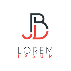 The logo between the letter J and letter B or JB with a certain distance and connected by orange and gray color