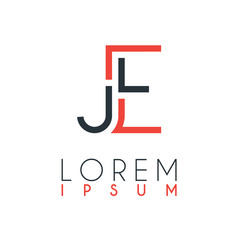 The logo between the letter J and letter E or JE with a certain distance and connected by orange and gray color