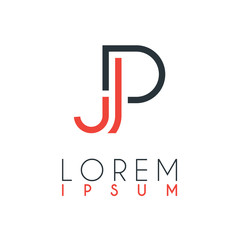 The logo between the letter J and letter P or JP with a certain distance and connected by orange and gray color