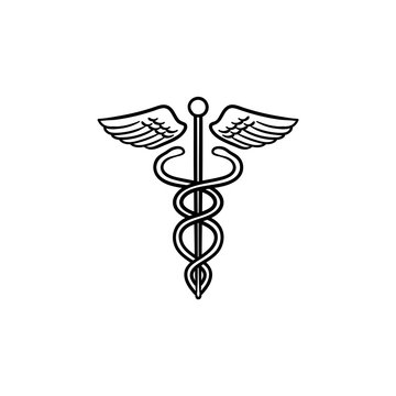 Caduceus medical symbol hand drawn outline doodle icon. Medical snakes wings wand as hospital and pharmacy concept. Vector sketch illustration for web and infographics on white background.