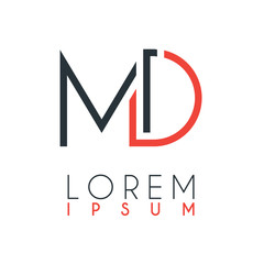 The logo between the letter M and letter D or MD with a certain distance and connected by orange and gray color
