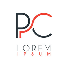 The logo between the letter P and letter C or PC with a certain distance and connected by orange and gray color