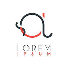 The logo between the letter Q and letter J or QJ with a certain distance and connected by orange and gray color