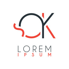 The logo between the letter Q and letter K or QK with a certain distance and connected by orange and gray color