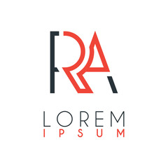 The logo between the letter R and letter A or RA with a certain distance and connected by orange and gray color