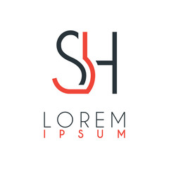 The logo between the letter S and letter H or SH with a certain distance and connected by orange and gray color