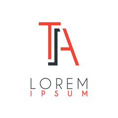 The logo between the letter T and letter A or TA with a certain distance and connected by orange and gray color