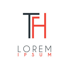 The logo between the letter T and letter H or TH with a certain distance and connected by orange and gray color