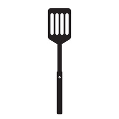 Kitchen spatula for cooking. Barbecue spatula. Black simple silhouette. BBQ or grill tools icon. Symbol Template Logo. Vector illustration flat design. Isolated on white background.