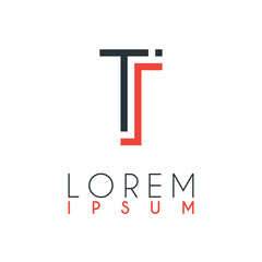 The logo between the letter T and letter I or TI with a certain distance and connected by orange and gray color
