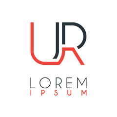 The logo between the letter U and letter R or UR with a certain distance and connected by orange and gray color