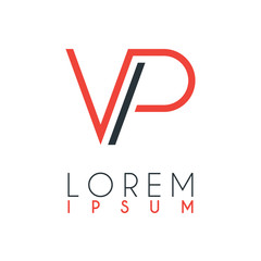 The logo between the letter V and letter P or VP with a certain distance and connected by orange and gray color