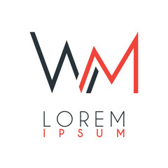 The logo between the letter W and letter M or WM with a certain distance and connected by orange and gray color