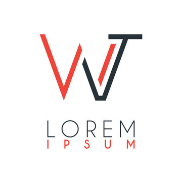 The logo between the letter W and letter T or WT with a certain distance and connected by orange and gray color
