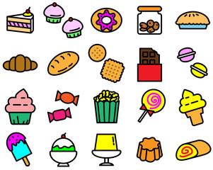 Colorful of variety dessert icon on white background