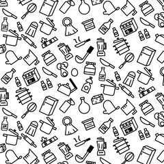Simple pattern background outline of variety kitchenware icon on white background