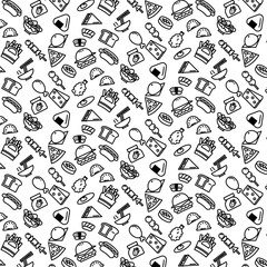 Simple pattern background outline of variety food icon on white background