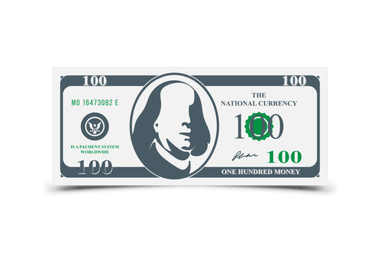One hundred dollar banknote with shadow. Flat vector illustration EPS10