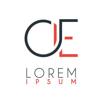The logo between the letter O and letter E or OE with a certain distance and connected by orange and gray color