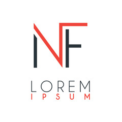 The logo between the letter N and letter F or NF with a certain distance and connected by orange and gray color