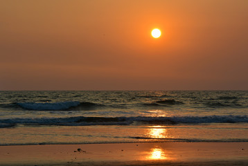 Beautiful sunset on Arambol beach in North Goa.India    