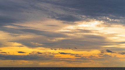 Beautiful sea and beach on sunset background.