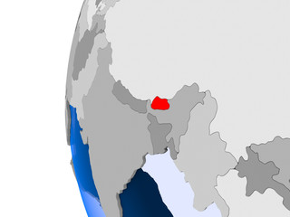 Map of Bhutan on political globe