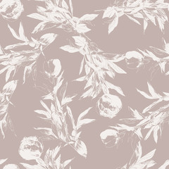 Peony flower silhouette seamless pattern - 209964971
