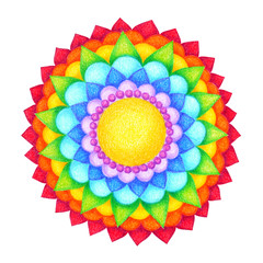 7 color of chakra mandala symbol icon concept flower floral pencil hand drawing illustration design