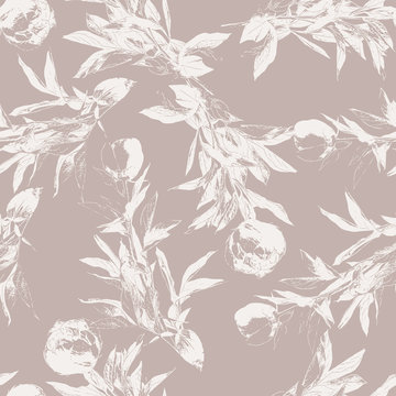 Peony flower silhouette seamless pattern