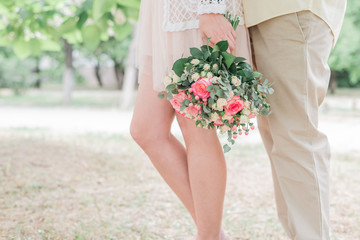 Couple in love with flower bouquet