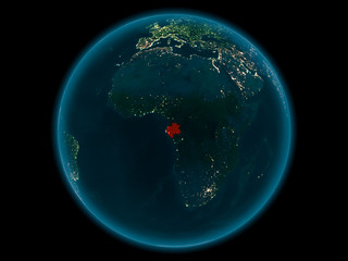 Gabon on planet Earth in space at night