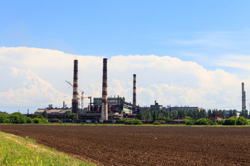 Fototapeta na wymiar Industrial landscape. View of factory in Nikopol, Dnepropetrovsk region