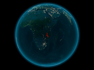 Malawi on planet Earth in space at night