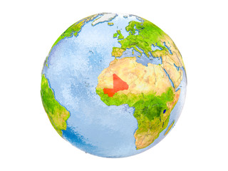 Mali on globe isolated