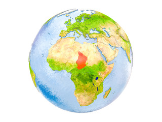 Chad on globe isolated