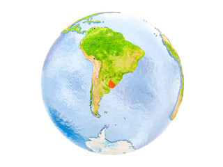 Uruguay on globe isolated