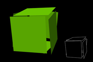 Abstract polygonal broken cube. Isolated on black background. Vector illustration.