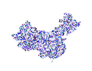 China map from triangles.  Vector colorful illustration.