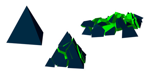Stages of destruction of pyramid. Isolated on white background.