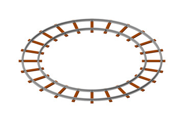 Round railway track. Isolated on white background. 3d Vector illustration.